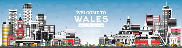 欢迎来到有着灰色建筑的威尔士城市天际线图片下载