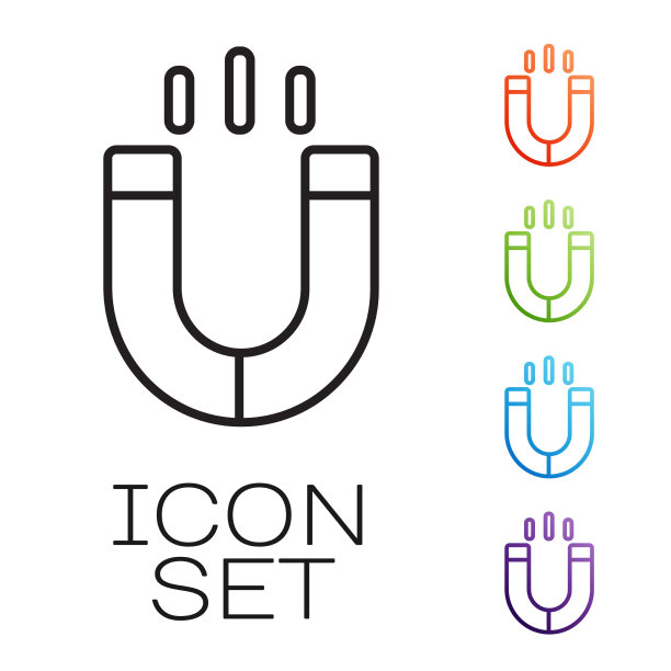 黑色线磁铁图标隔离在白色图片下载