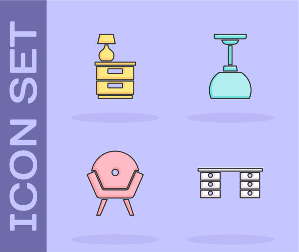 设置办公桌椅、床头柜和台灯图片下载