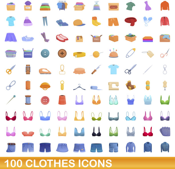 100个服装图标设定卡通风格图片下载