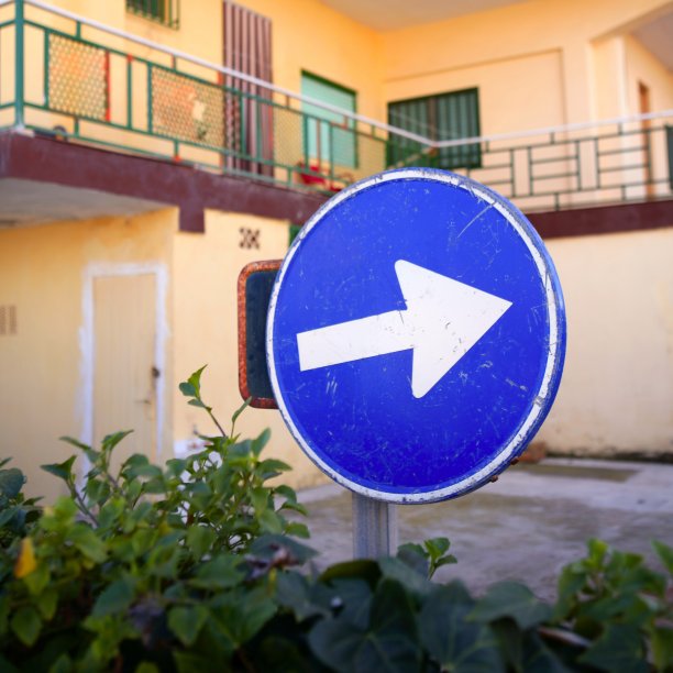 蓝色交通信号，只有右边。房子的背景图片下载