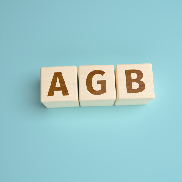 “AGB”——“Allgemeine Geschäftsbedingungen”(条款和条件)的德语缩写，由木制立方体上的字母组成。带有复制空间的高角度视图图片下载