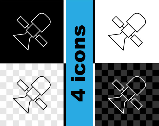 设置线卫星图标孤立在黑色和图片下载