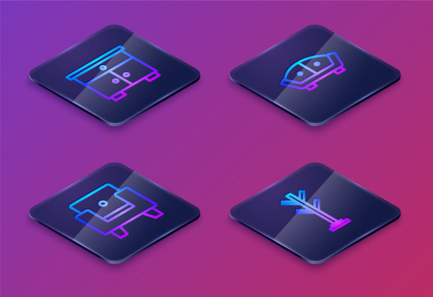 设置等距线家具，床头柜，扶手椅图片下载