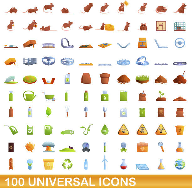 100个通用图标设定卡通风格图片下载