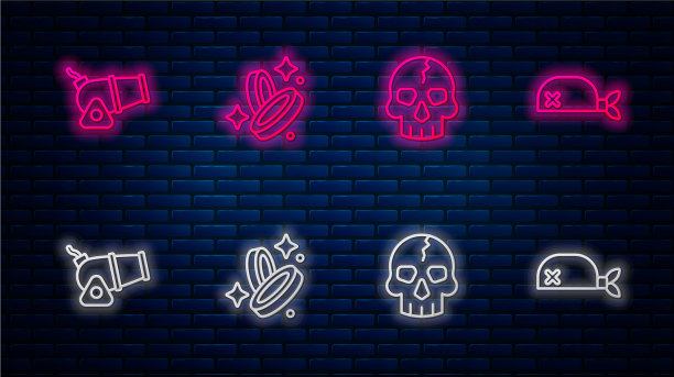 排好线，海盗币，头骨大炮和大手帕图片下载