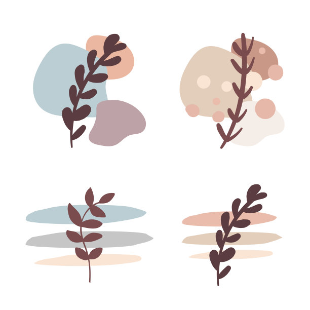 设置抽象的米色装饰芽和叶子图片下载