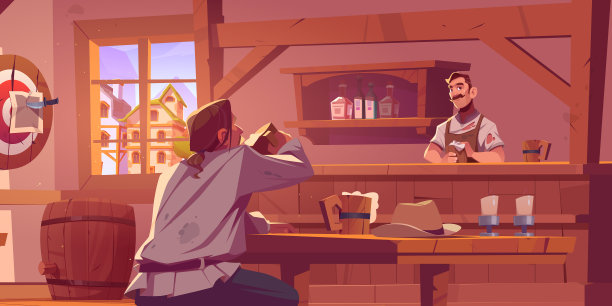 狂野西部啤酒酒吧复古牛仔沙龙里的男人图片下载