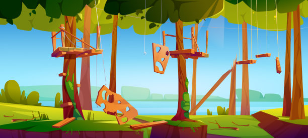 探险公园的旧绳梯图片下载