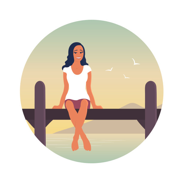 一个年轻的女人正在大海上休息图片下载