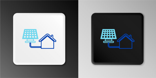 线房子与太阳能面板图标隔离在灰色图片下载