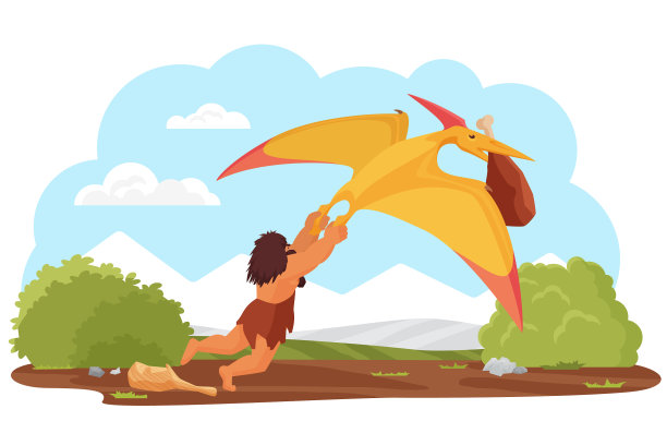 原始穴居人和史前翼手龙图片下载