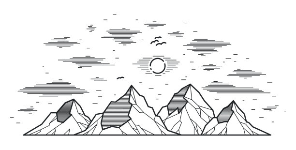 山峰的线条艺术孤立在白色线形上图片下载