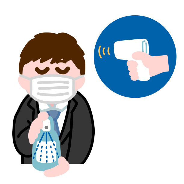 公司男员工消毒和温度检查图片下载