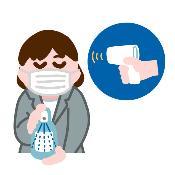 公司女员工进行消毒和温度检查图片下载