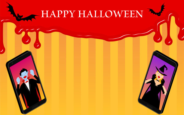 德古拉和女巫，手机上的在线万圣节派对，血腥的背景。图片下载