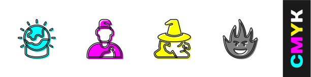 设置魔法球，男巫，男巫，女巫和火图片下载