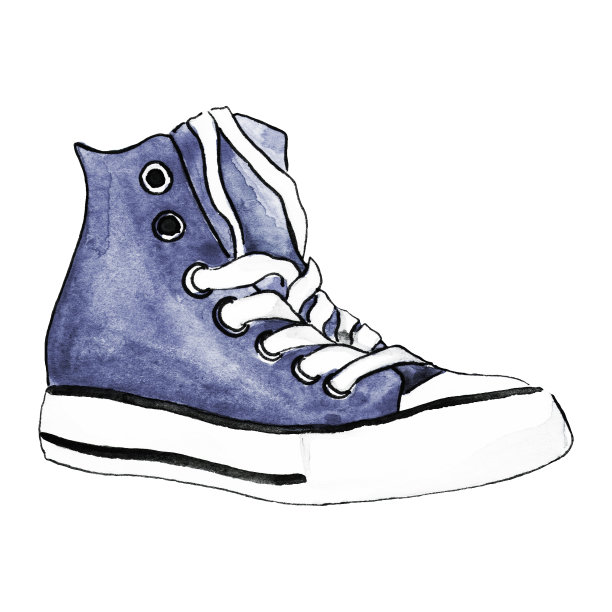 水彩一单海军蓝运动鞋素描运动鞋孤立的艺术图片下载