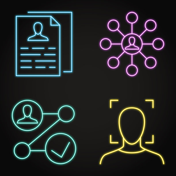 霓虹灯客户信息图标设置在线条风格图片下载