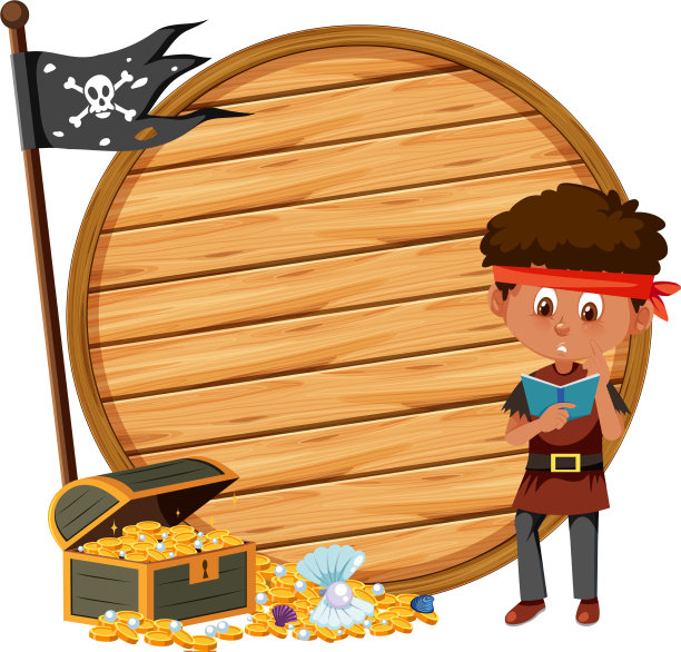 一个拿着空旗帜的海盗男孩图片下载