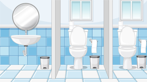 带有水池和镜子的公共厕所隔间图片下载