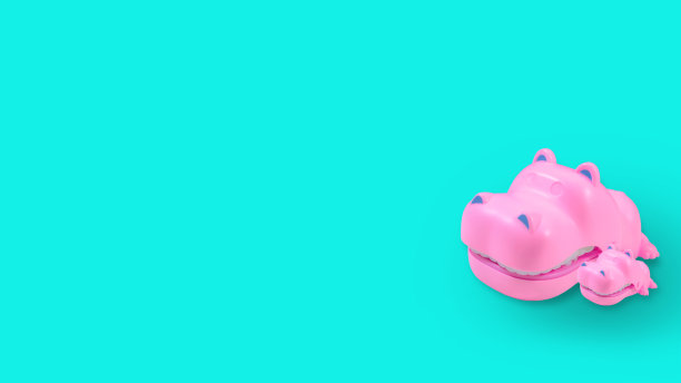 两只粉红色的河马在淡蓝色的背景上。图片下载