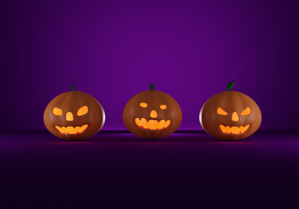 万圣节南瓜与烛光在黑暗的背景图片下载