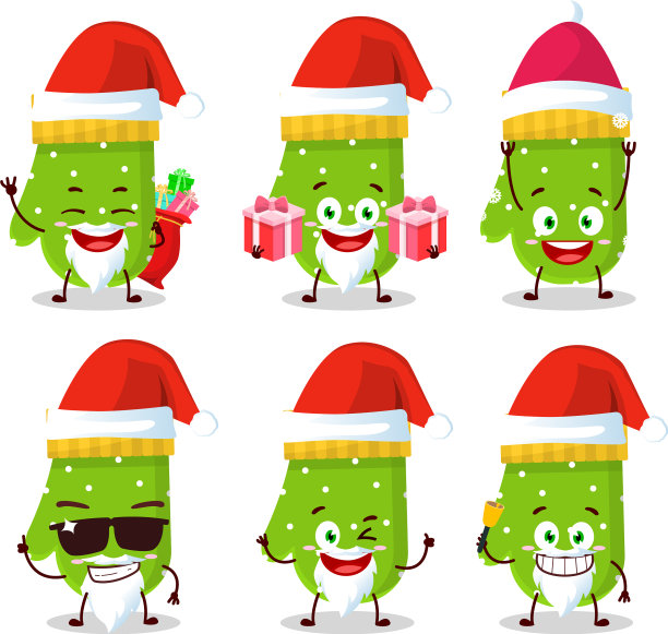 带绿色手套的圣诞老人表情卡通图片下载