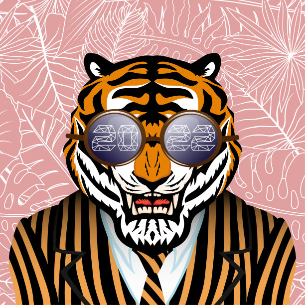 老虎穿着条纹夹克，戴着墨镜图片下载