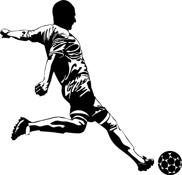 黑白画面一个足球运动员在踢球图片下载