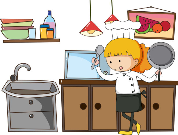 白色的小厨师和厨房设备图片下载