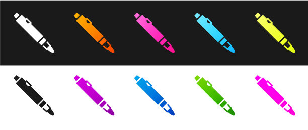 设置标记笔图标隔离在黑色和白色图片下载