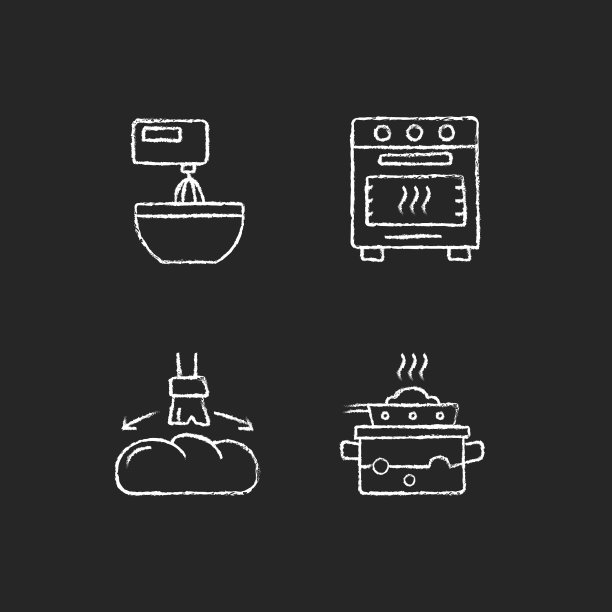 烹饪粉笔白色图标设置在黑暗的背景图片下载