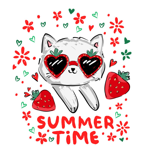 可爱的小猫和草莓图片下载