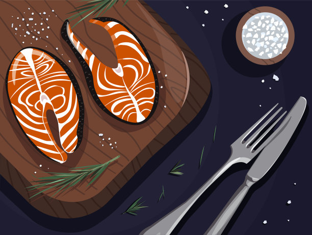 晚餐用红色的鱼叉和刀盐图片下载