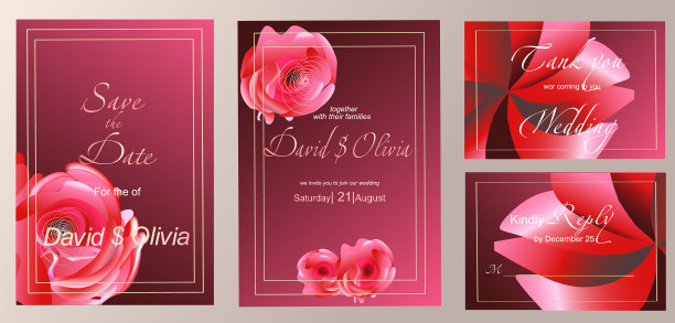 一套优雅的勃艮第婚礼请柬图片下载