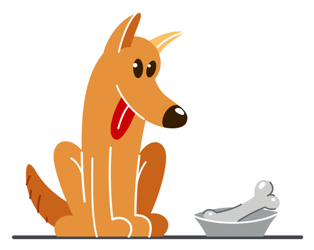 有趣的卡通狗坐在他的碗吃饱了图片下载