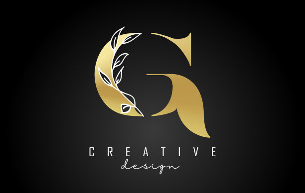 金色的g字母标志设计与白色的叶子图片下载