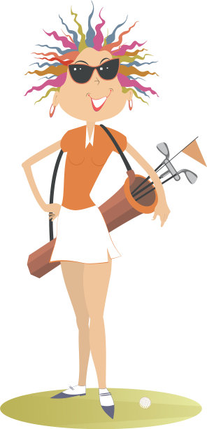 一个年轻女子在高尔夫球场打高尔夫球图片下载