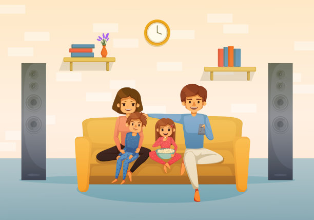 家庭假日flat卡通构图图片下载