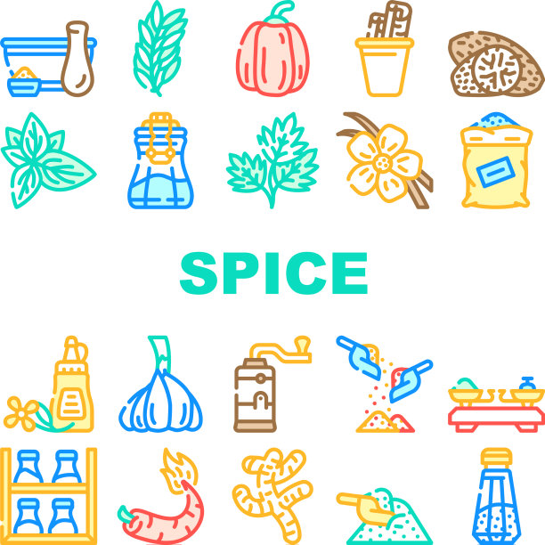 香料蔬菜食物收集图标设置图片下载