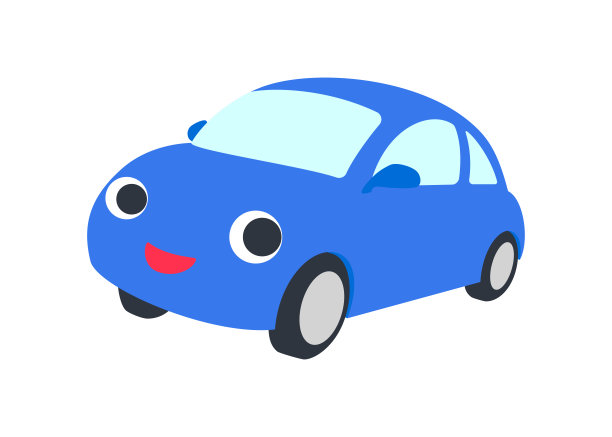 从一个角度看到的微笑的蓝色汽车的插图。图片下载