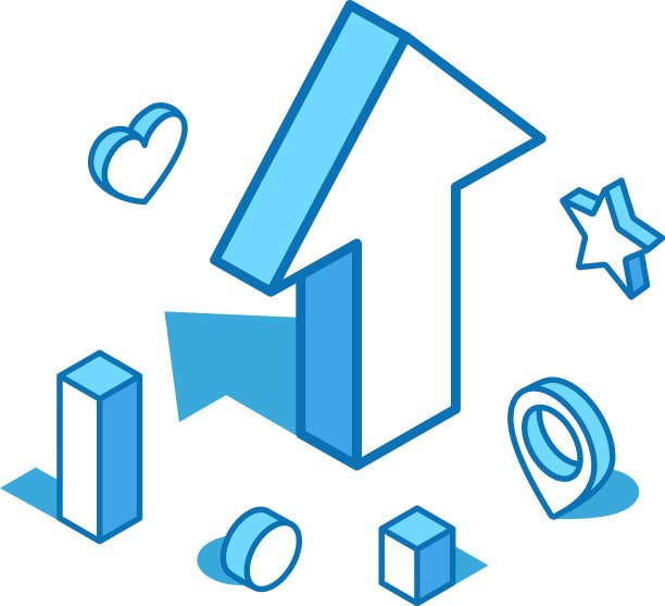 箭头向上，蓝线等距先导图片下载