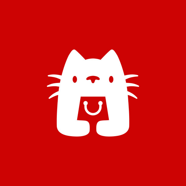 白猫手持购物袋店店标志图标图片下载