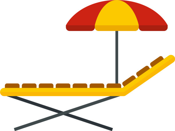 太阳浴床和雨伞图标平孤立图片下载