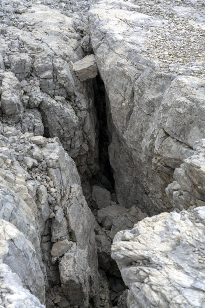 斯洛文尼亚朱利安阿尔卑斯的徒步小道上的裂缝图片下载