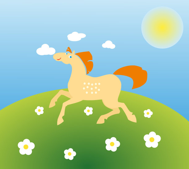 快乐的马跑过草地图片下载