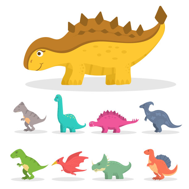 一套可爱的恐龙，雷龙和三角龙图片下载