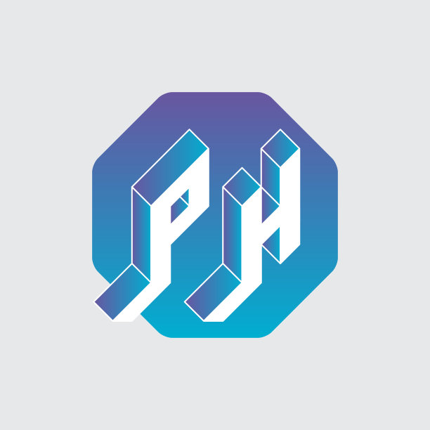 六角形衬底上的三维字母P和H。等距3d字体设计。字母或标志字。字母表。图片下载