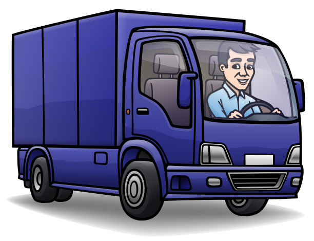 孤立的卡通形象的蓝色货车。图片下载